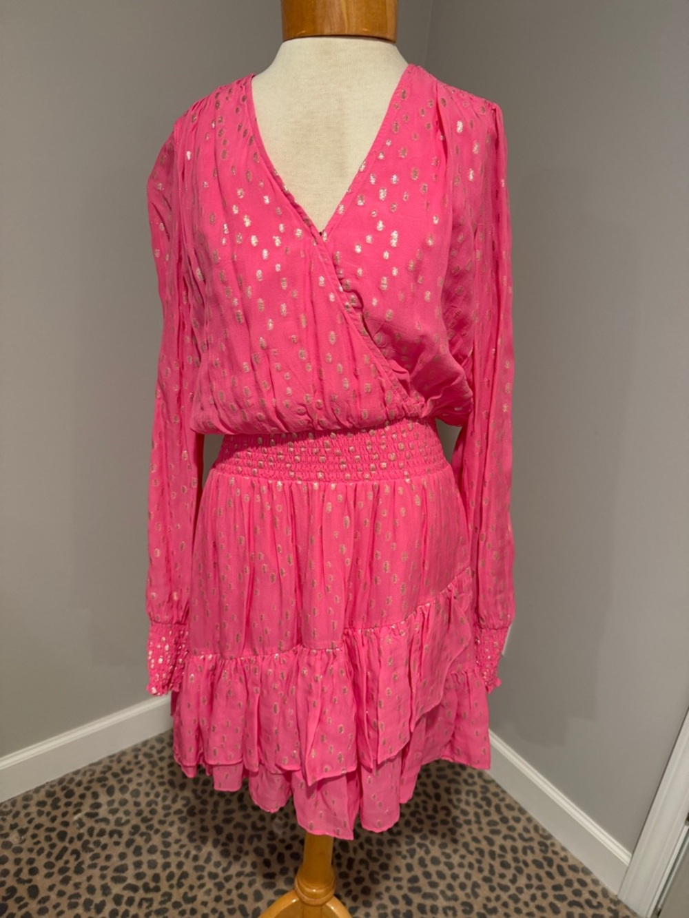 Lilly Pulitzer Pink Metallic Dot Long-Sleeve Wrap Dress